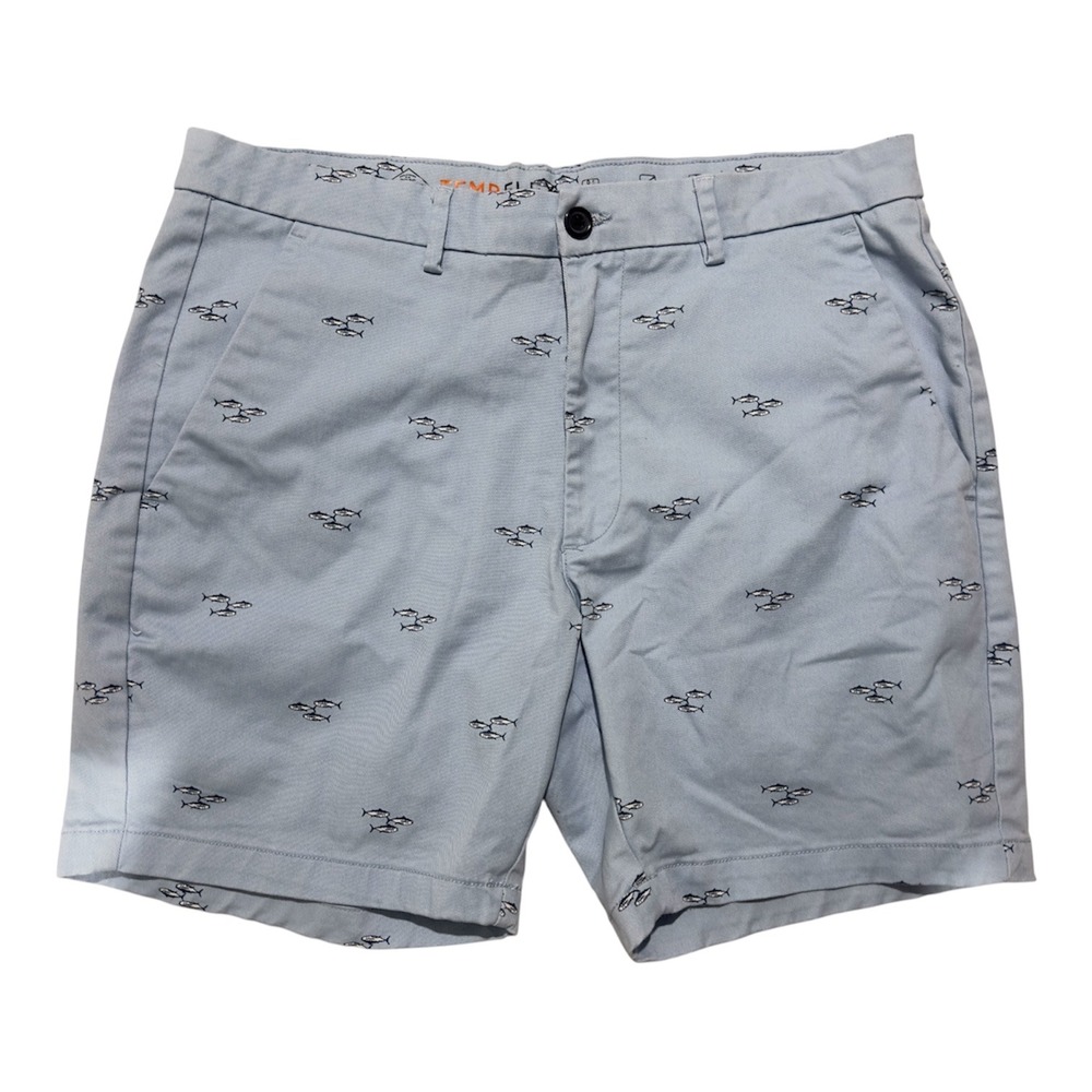 St Johns Bay Mens 36 Blue TempFlex Embroidered Fish Chino Short Stretch Nautical